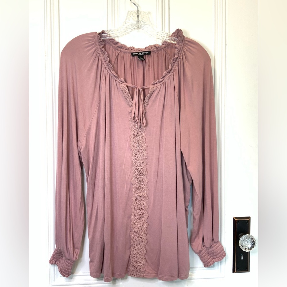 Cable & Gauge Rose Long Sleeve Blouse Size 1X